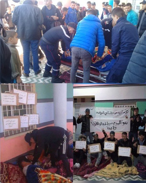 بالصور..لليوم الرابع تلاميذ يدخلون في إضراب عن الطعام واعتصام أمام ثانوية السعديين التأهيلية بالعيون الشرقية