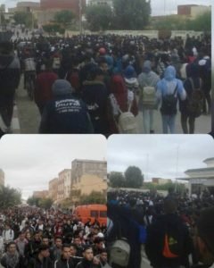 مئات التلاميذ بالعيون الشرقية يخضون مسيرات إحتجاجية مشيا على الأقدام، بشوارع العيون الشرقية “رفضين” ساعة العثماني