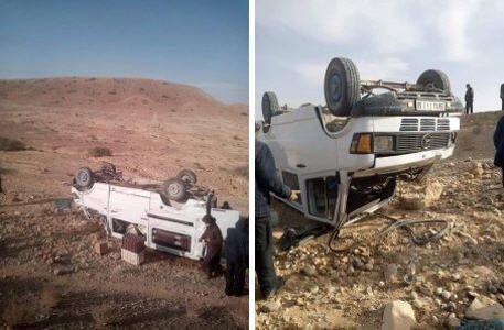 إصابة سبعة أشخاص إثر إنقلاب سيارة مرسيدس 207 كان على متنها 13 شخصا