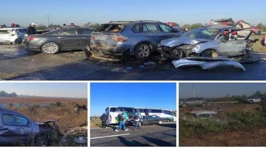 بالصور ..تصادم أكثر من 20 سيارة بالطريق السيار بين الرباط والقنيطرة يخلف العشرات من الجرحى