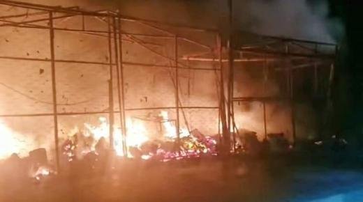 بركان..اندلاع حريق مهول بعدد من المحلات التجارية بجماعة فزوان اقليم بركان..