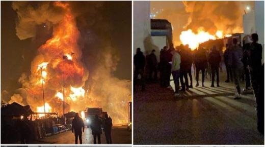 حريق ضخم يبتلع سوق الجملة للخضر والفواكه بمدينة تطوان