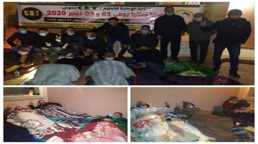 رجال التعليم ببركان ينفذون إعتصامهم الليلي أمام المديرية الإقليمية للتعليم