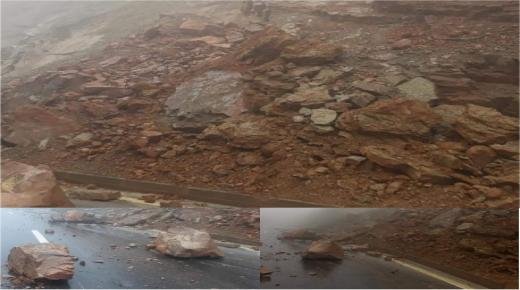 انزلاقات صخرية توقف حركة السير بالطريق الجديدة بتافوغالت إقليم بركان