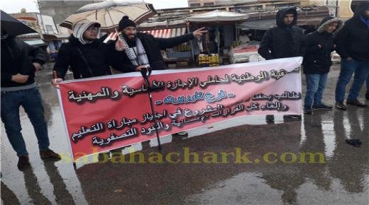 العيون سيدي ملوك : تنسيقية المجازين بإقليم تاوريرت في وقفة احتجاجية للتنديد بقرار تسقيف سن الولوج لمباراة التعليم